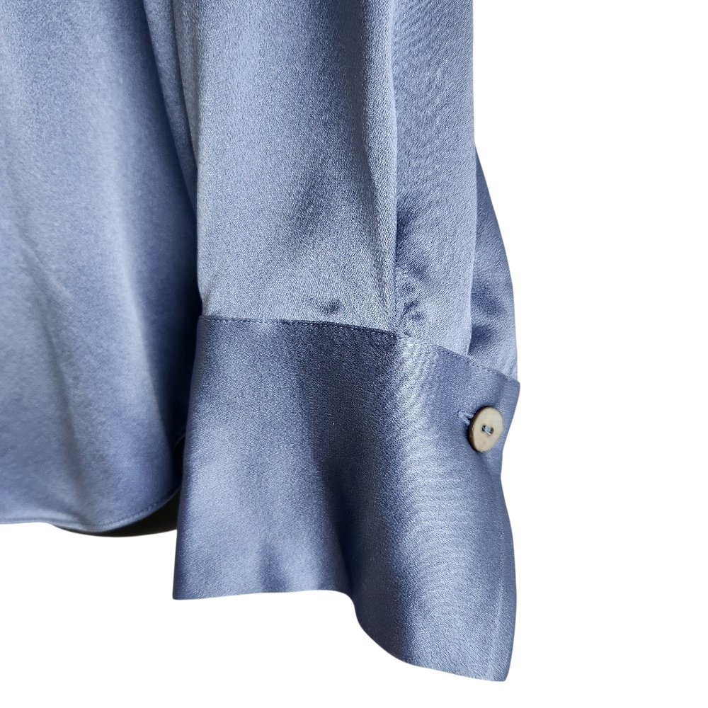 Vince Silk Long Sleeve Blouse Size Medium Coastal Blue New With Tags Retail $375 - Picture 6 of 12